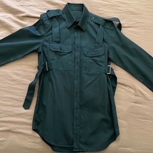 Archival Helmut Lang navy blue military style harness button down shirt